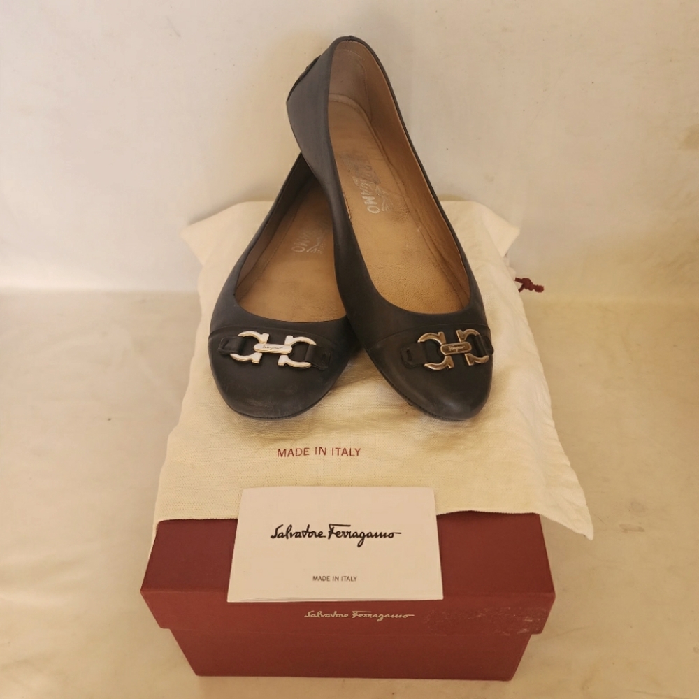 Salvatore Ferragamo DARK-BLUE Flats with Metallic